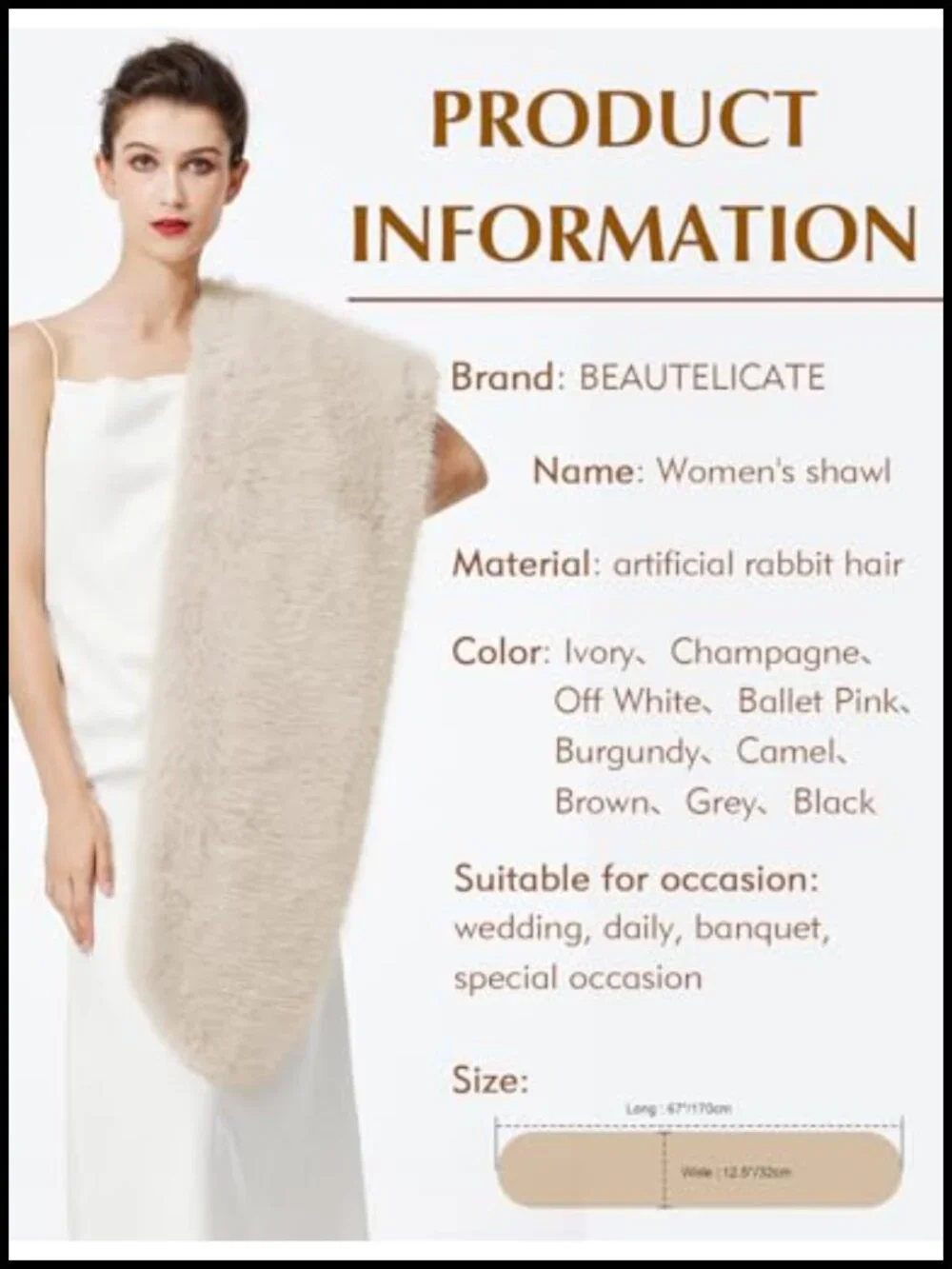 Luxury Faux Fur Shawl Wrap Stole Bridal Wedding Party Pashmina